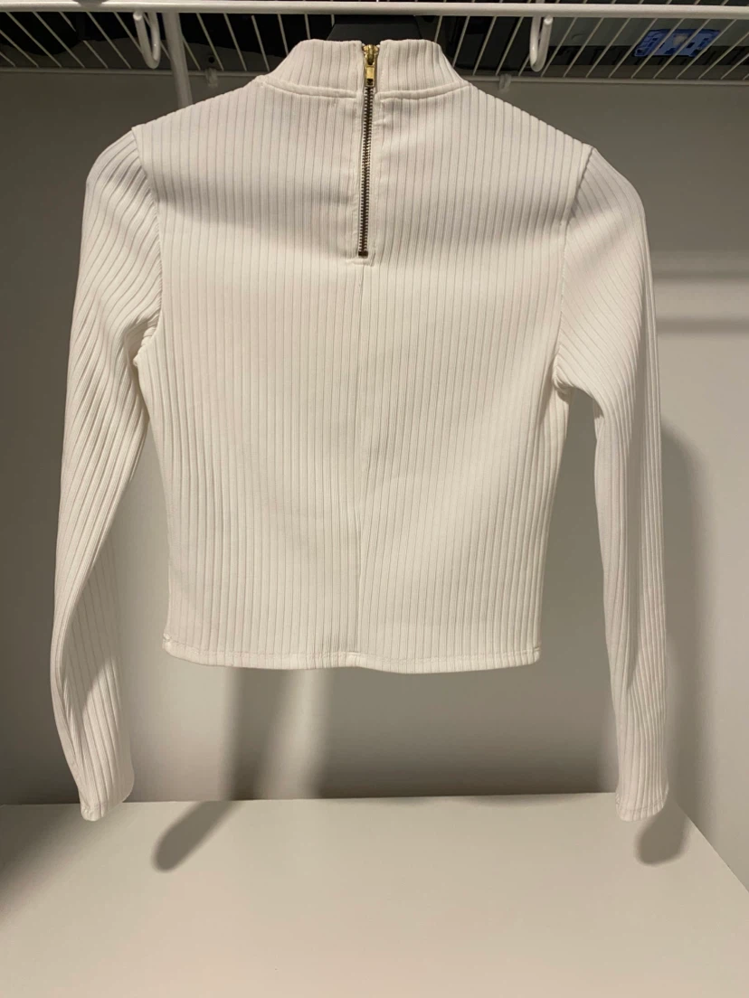 White Mock Neck Ribbed Long Sleeve Top - photo 2