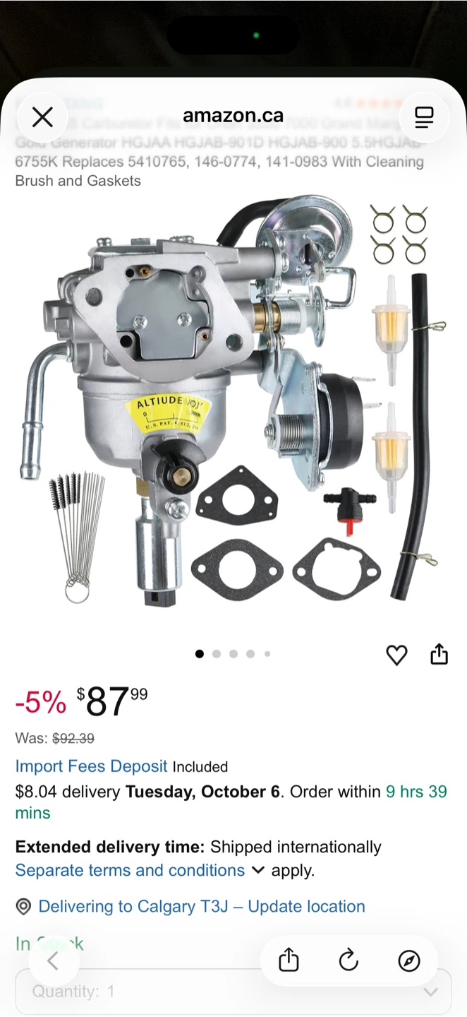Generator Carburetor Kit HGJAA HGJAB