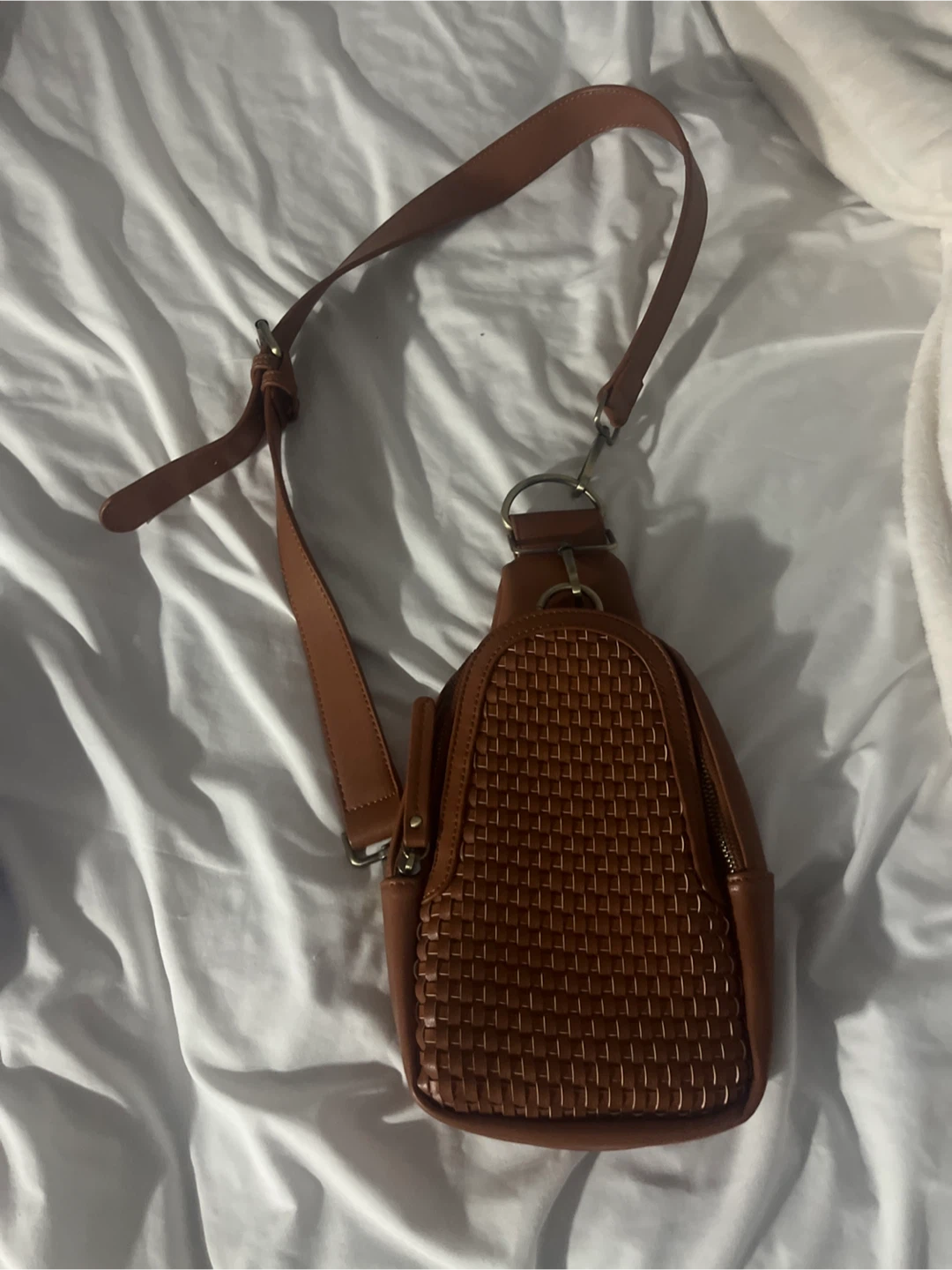 Brown Woven Crossbody Sling Bag