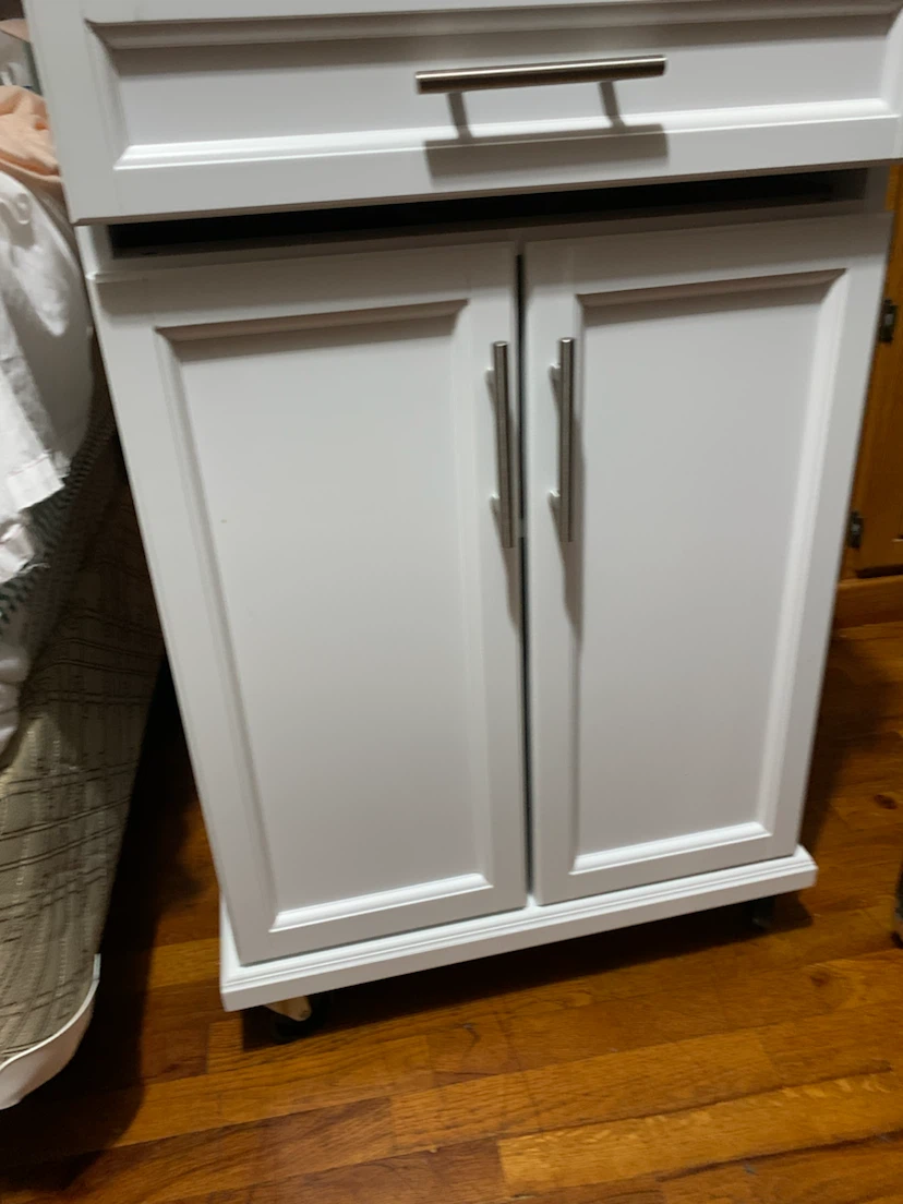 White kitchen island cart with stainless steel top