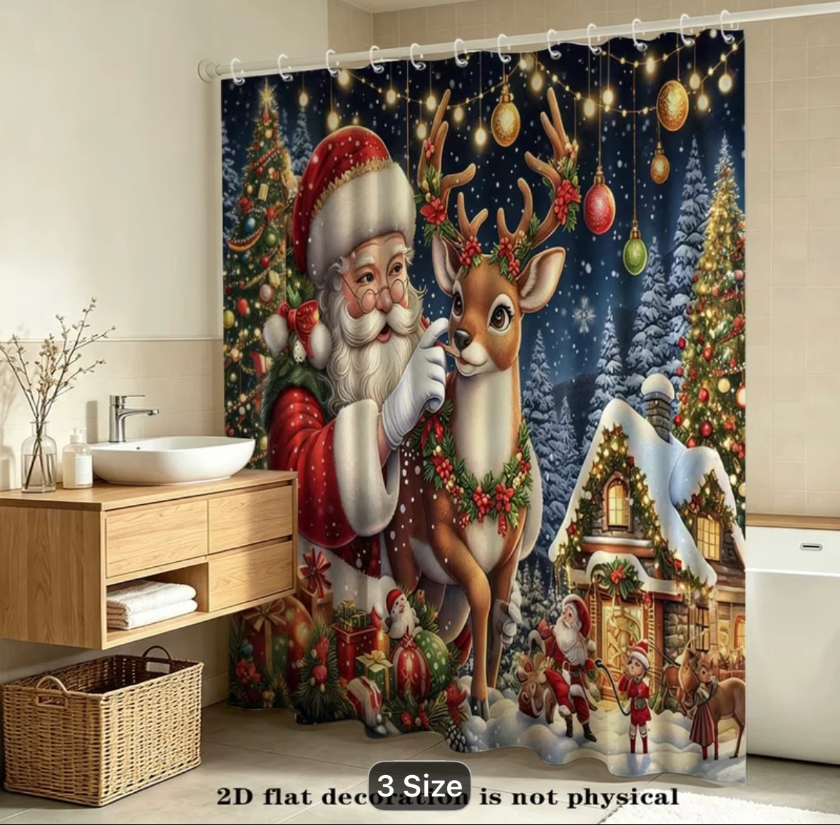 NEW: Christmas Santa and Reindeer Shower Curtain