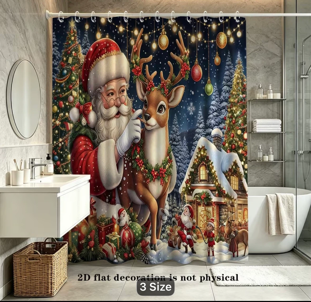 NEW: Christmas Santa and Reindeer Shower Curtain - photo 3