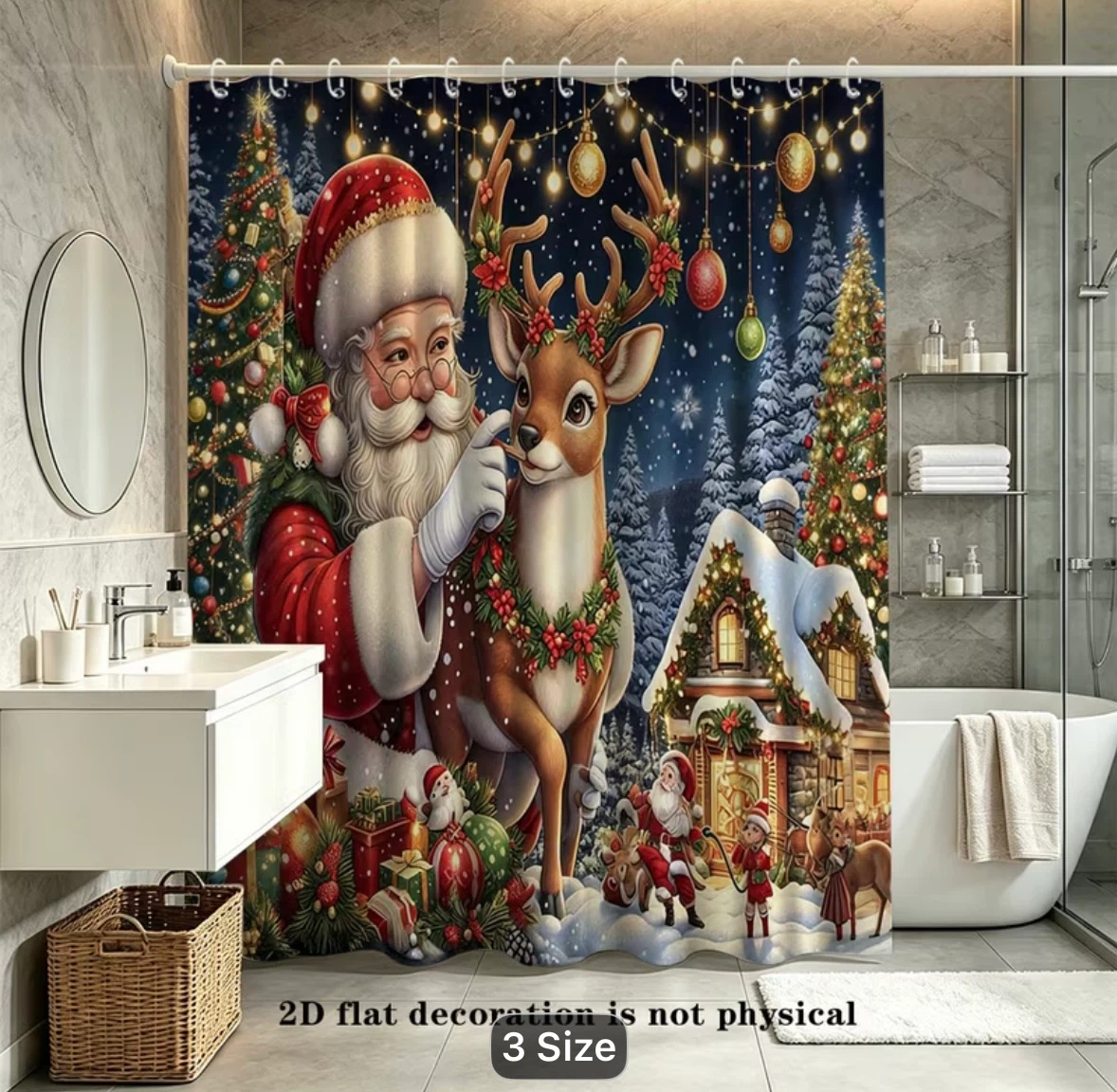 NEW: Christmas Santa and Reindeer Shower Curtain - photo 4