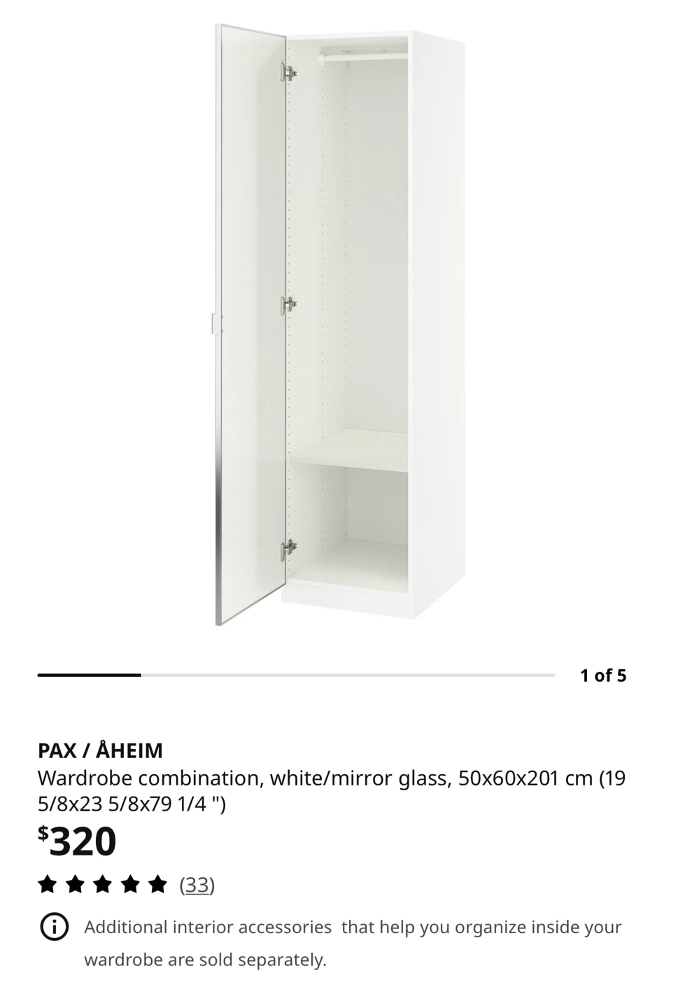 IKEA PAX / AHEIM Wardrobe with Mirror Door