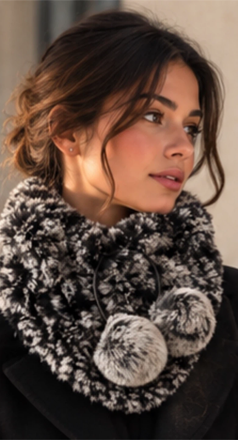 Gray and Black Faux Fur Neck Warmer