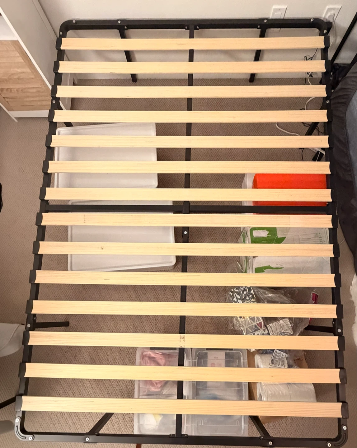 Queen size Bed frame + IKEA VADSÖ Queen Size Sprung Mattress