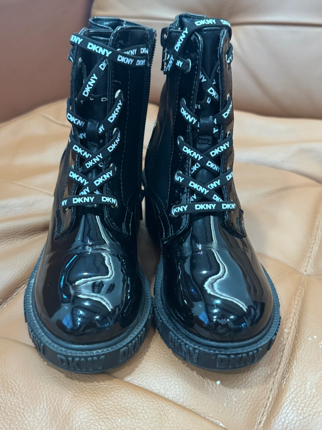 DKNY Black Patent Combat Boots