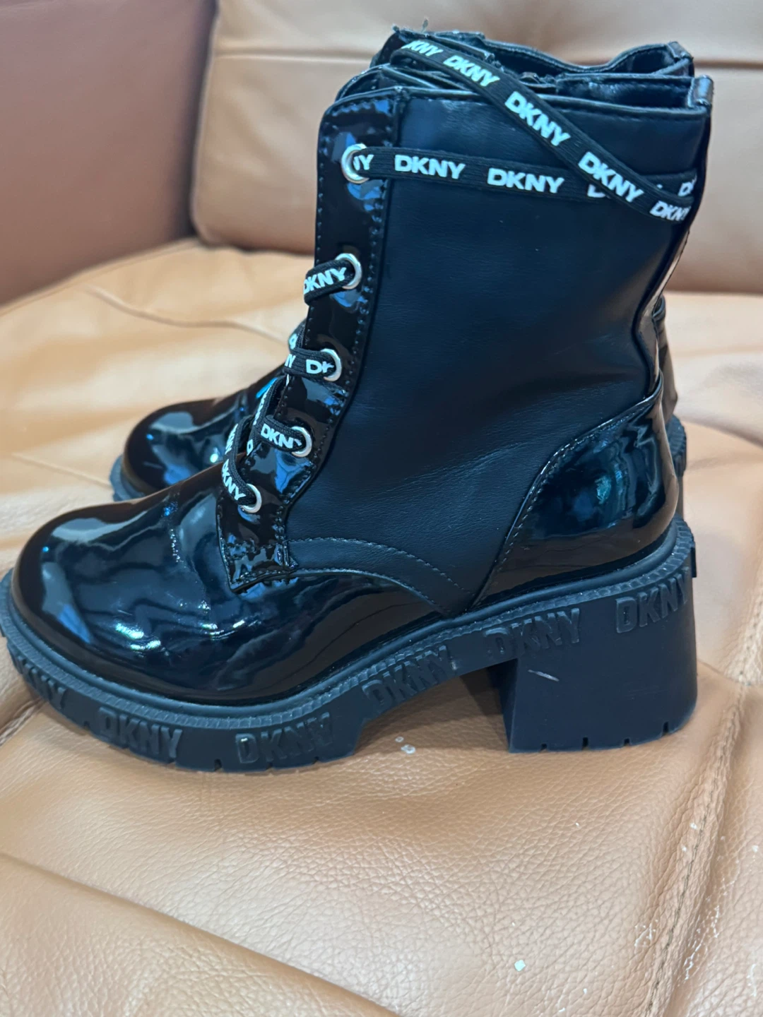 DKNY Black Patent Combat Boots - photo 2