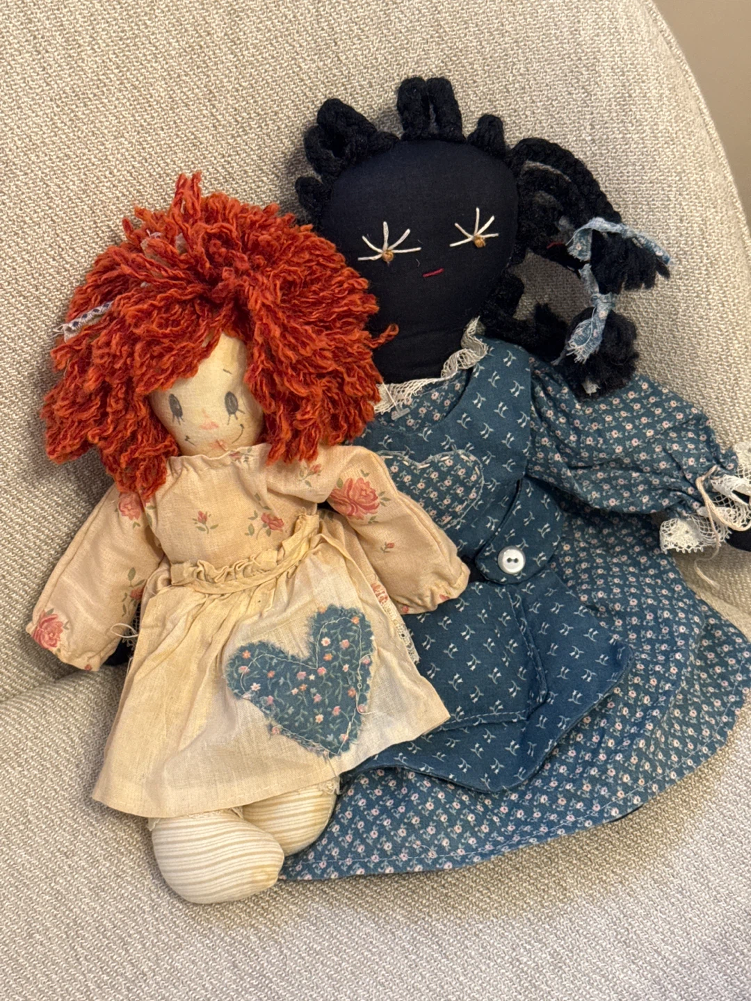 Set of Two vintage Handmade Fabric Rag Dolls