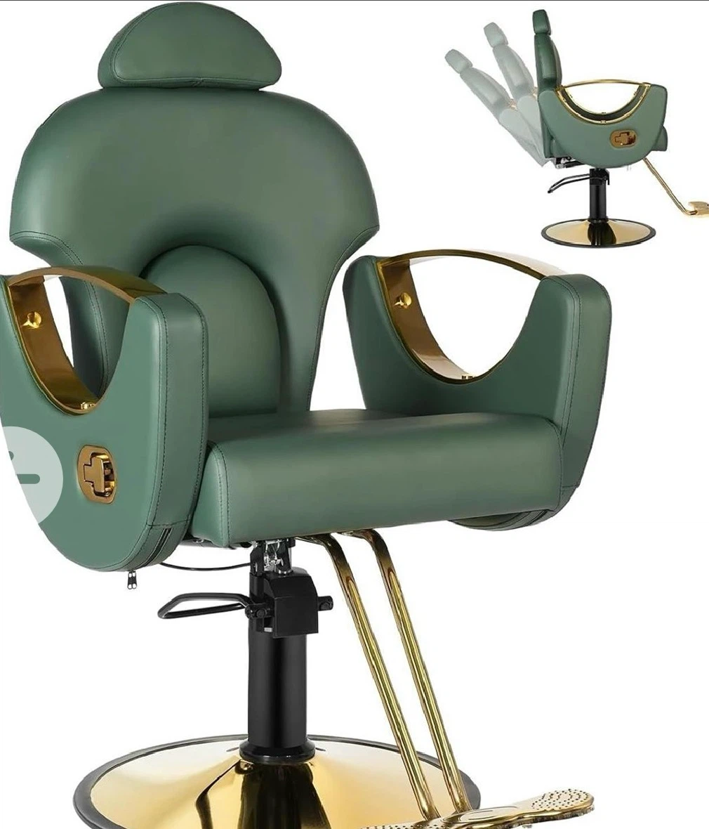 Multifunctional Green and Gold Barber Chair