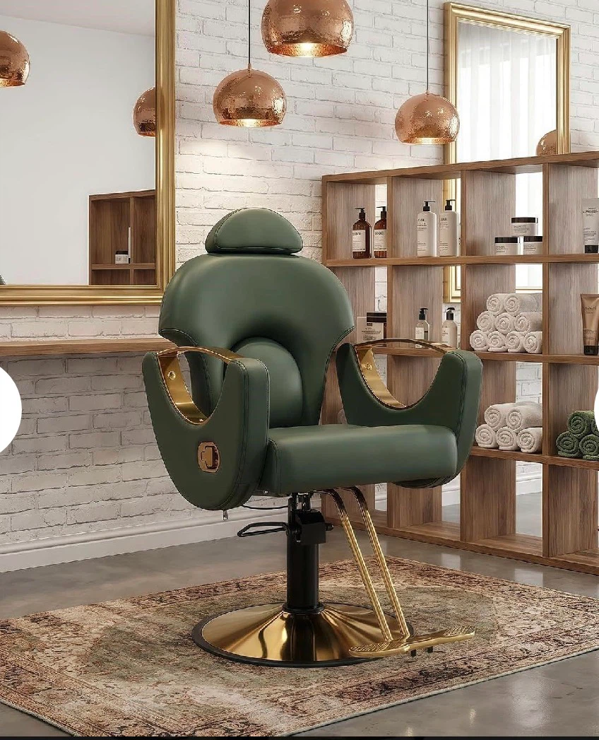 Multifunctional Green and Gold Barber Chair - photo 2