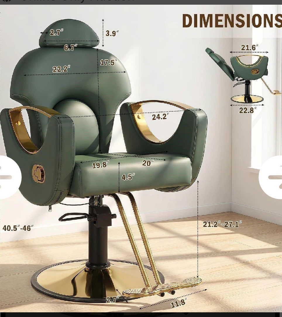 Multifunctional Green and Gold Barber Chair - photo 3