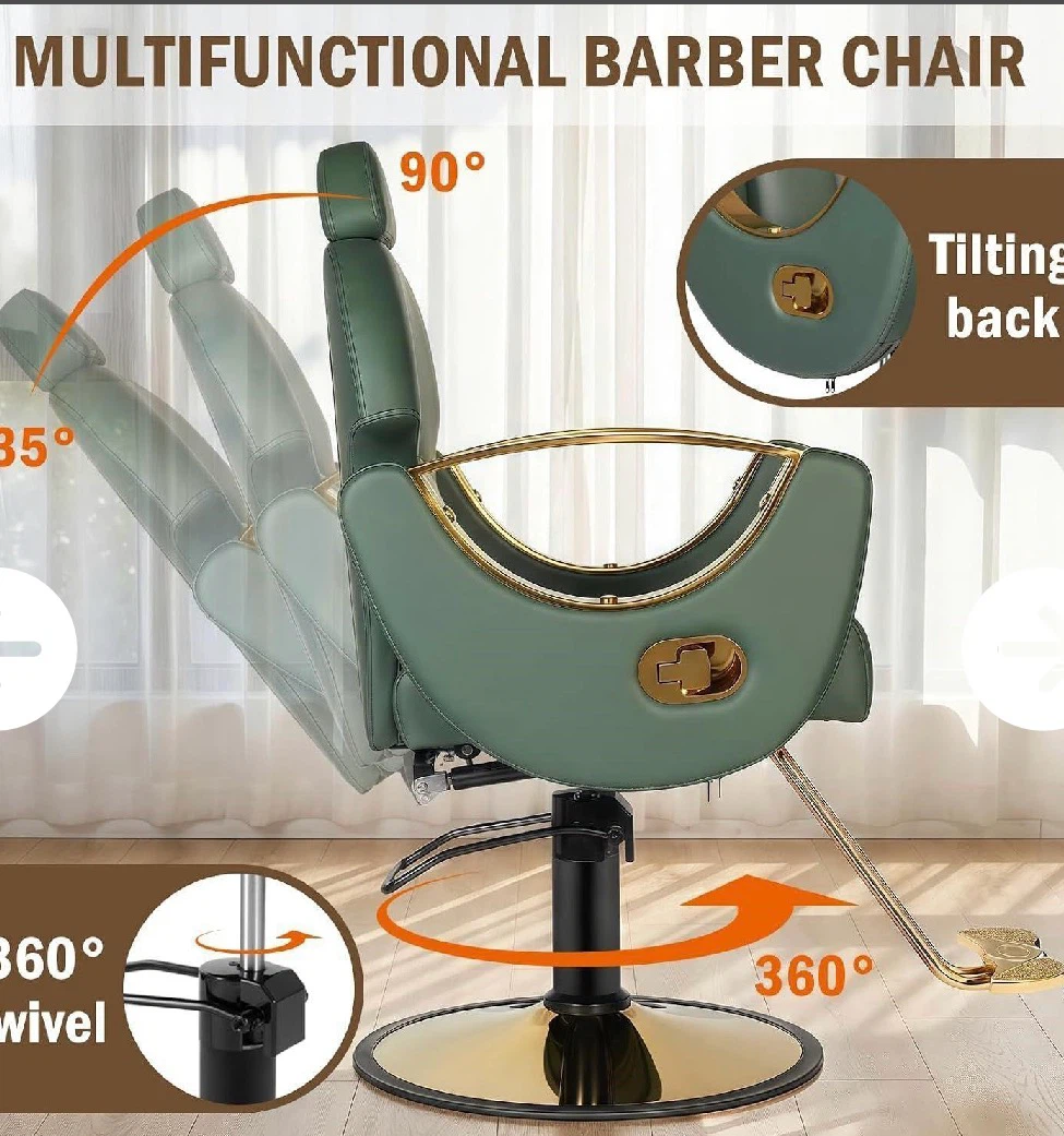 Multifunctional Green and Gold Barber Chair - photo 4