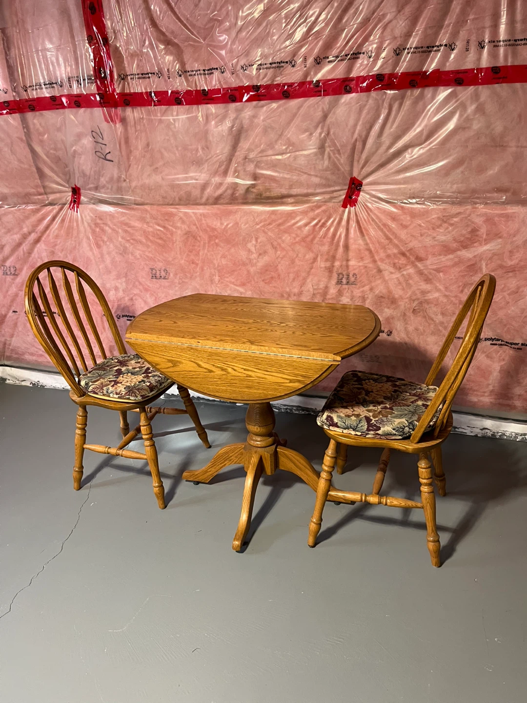Oak Drop-Leaf Dining Table with Two Chairs