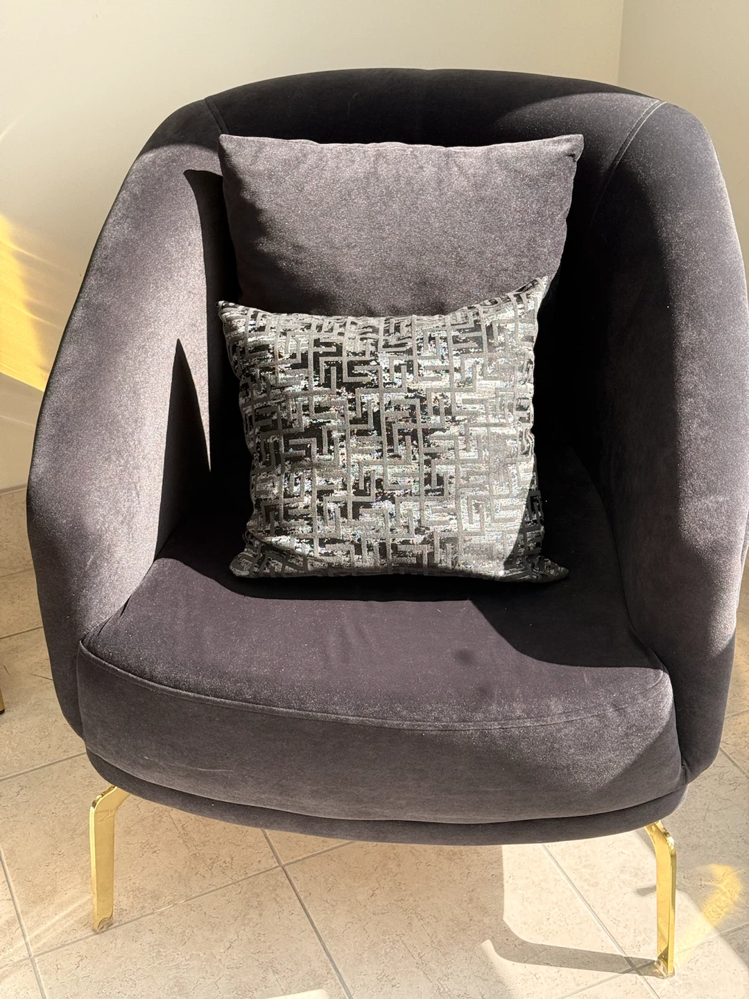 Modern Grey Velvet Sofa with Gold Accents - photo 4