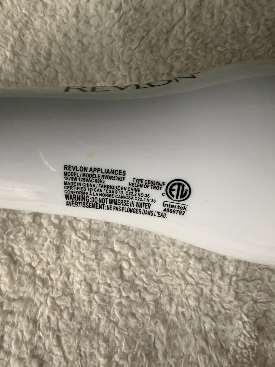 Revlon Hair Dryer Model RVDR5352F - photo 2