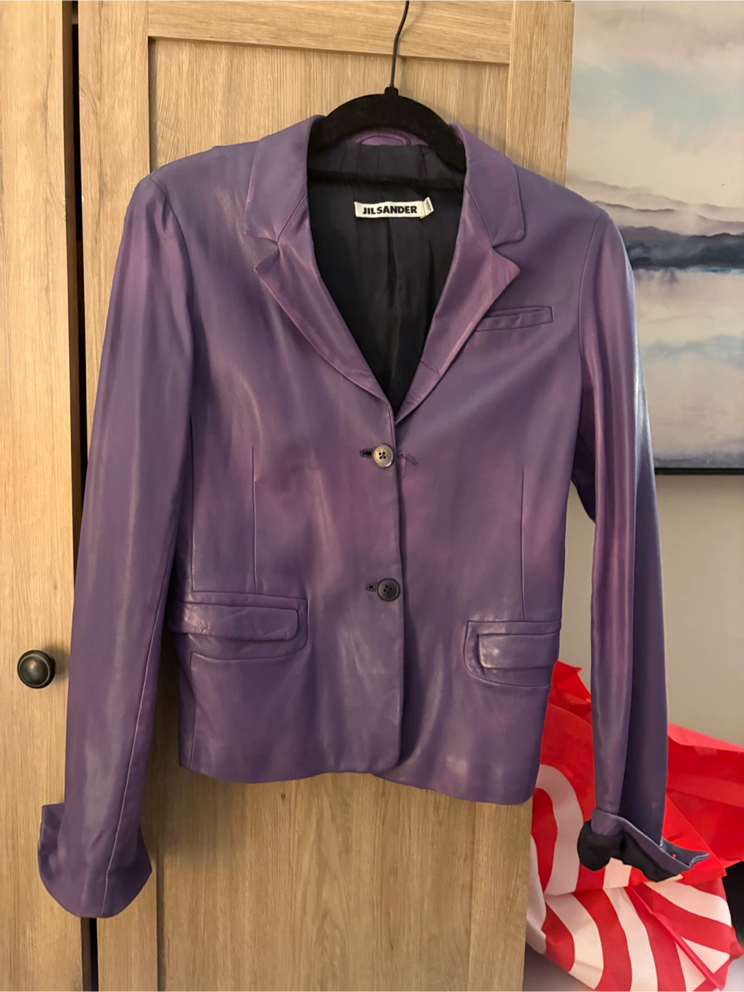 Jil Sander Purple Leather Blazer
