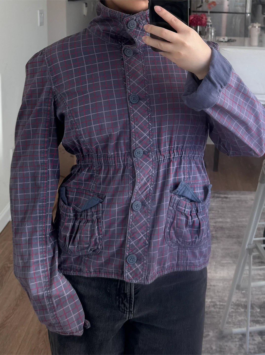 vintage plaid funnel neck jacket