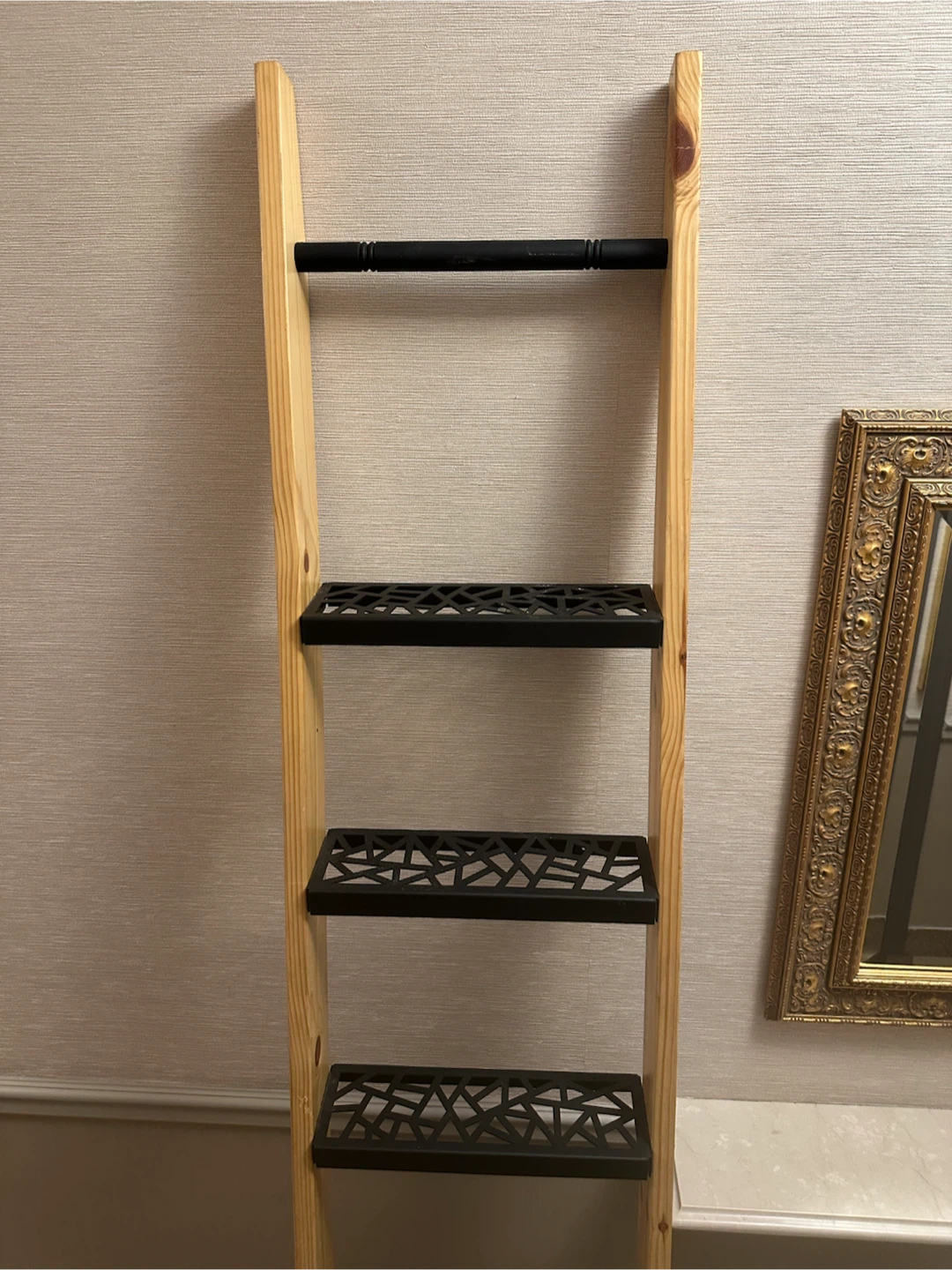 6-Tier Leaning Ladder Shelf - Pine Wood + Black Metal - photo 3