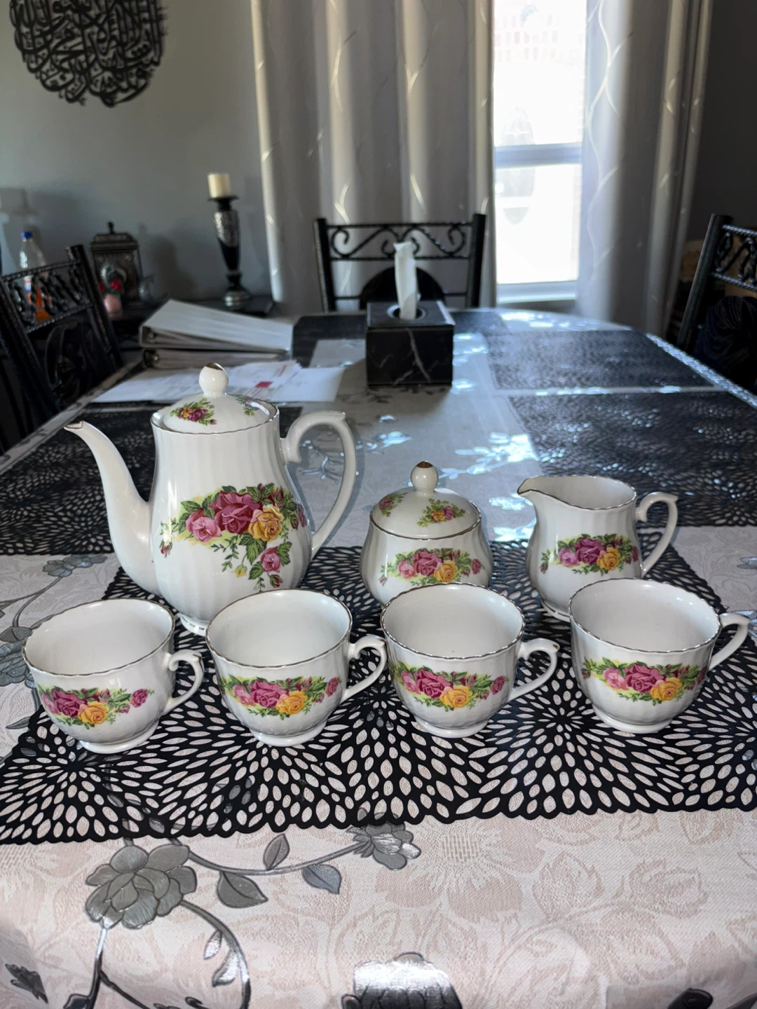 Vintage Regent China English Rose 7-Piece Tea Set