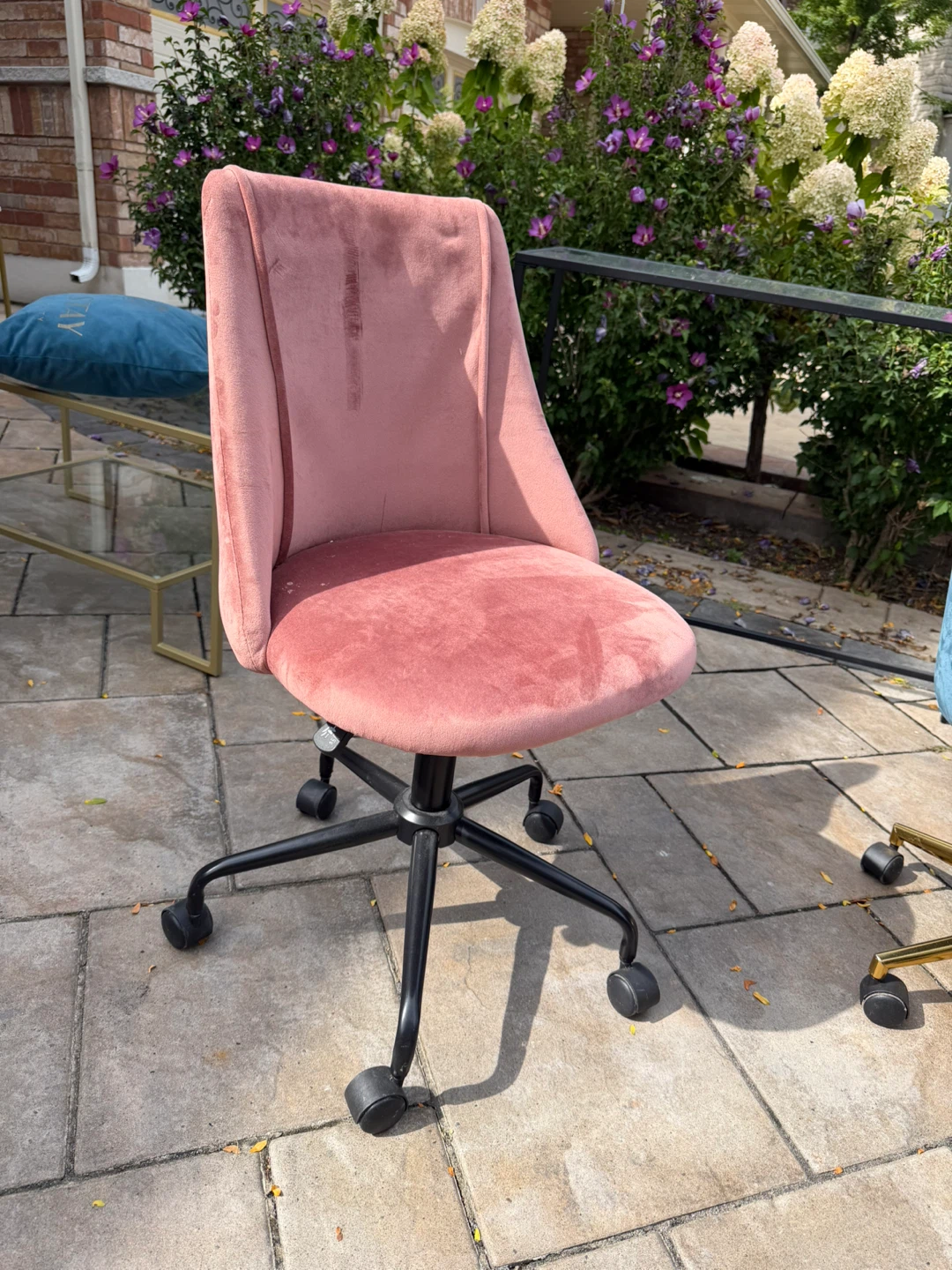 Pink Velvet Rolling Desk Chair