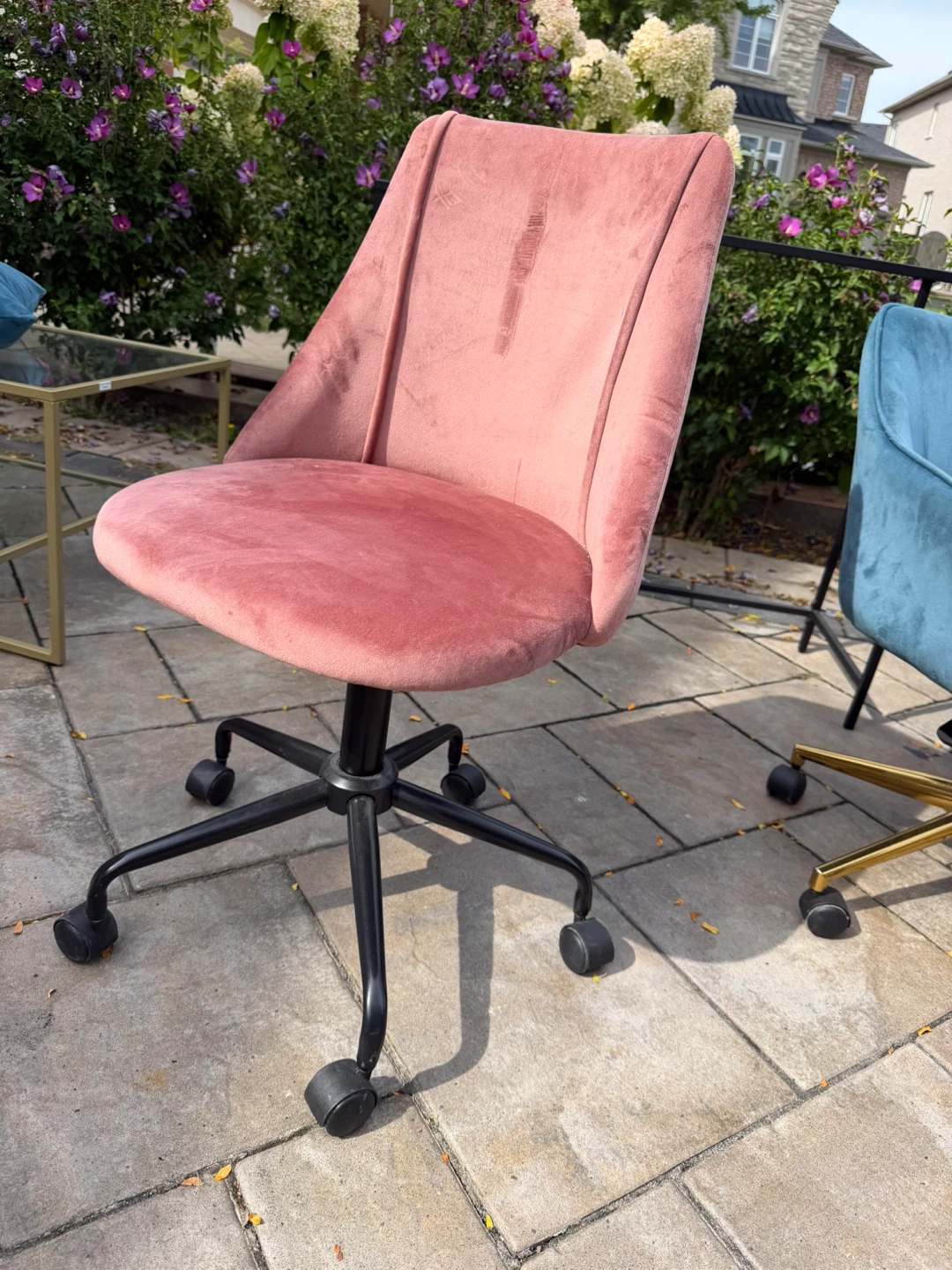 Pink Velvet Rolling Desk Chair - photo 3