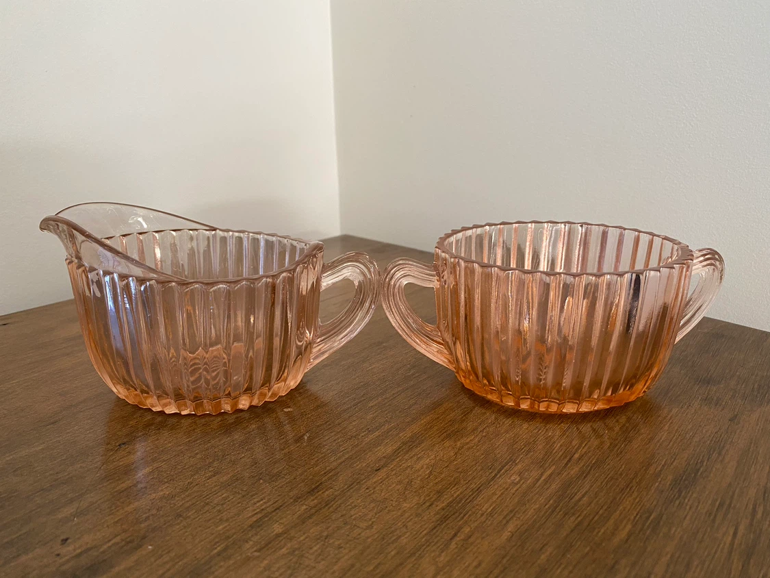 Vintage Pink Depression Glass Creamer, Sugar and Platter - photo 2