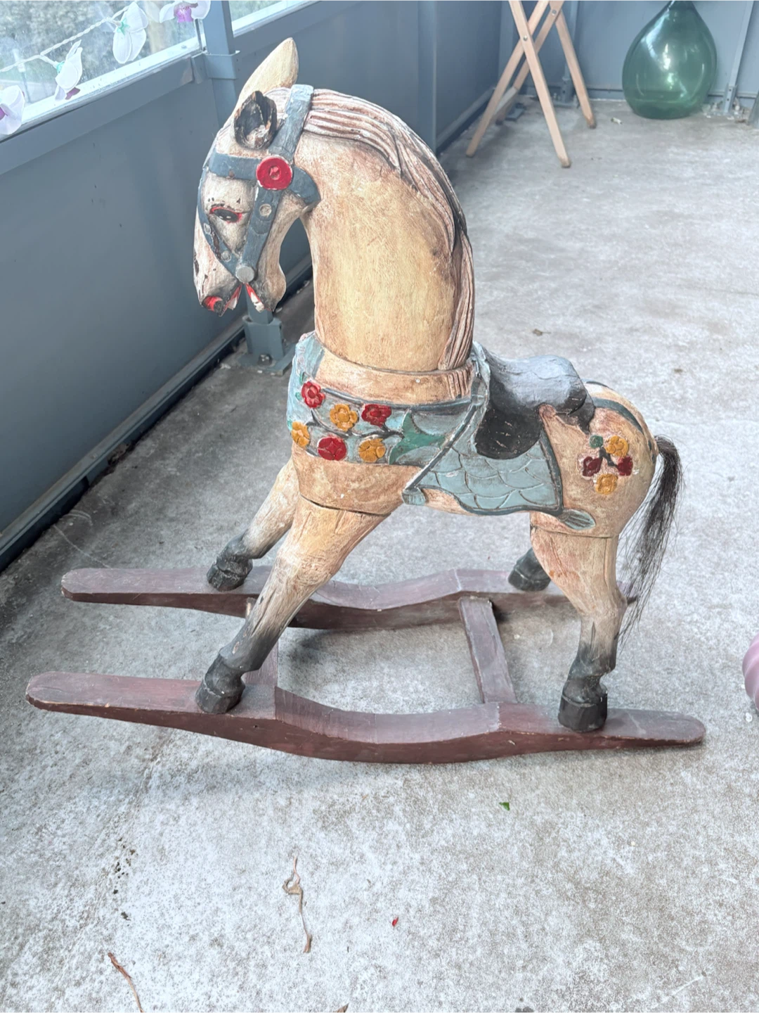 Vintage Hand-Carved Wooden Rocking Horse - photo 2
