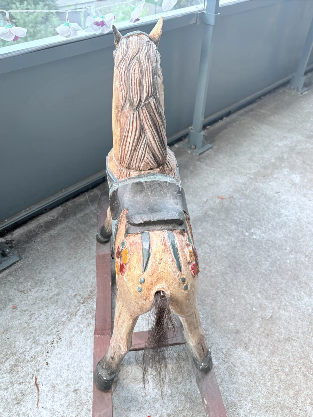 Vintage Hand-Carved Wooden Rocking Horse - photo 3