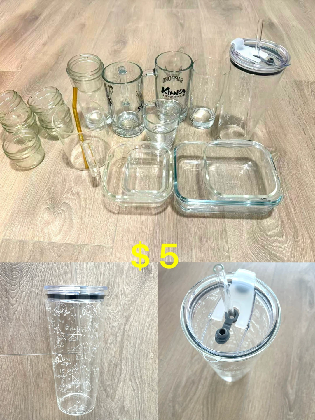Clear math print tumbler with straw