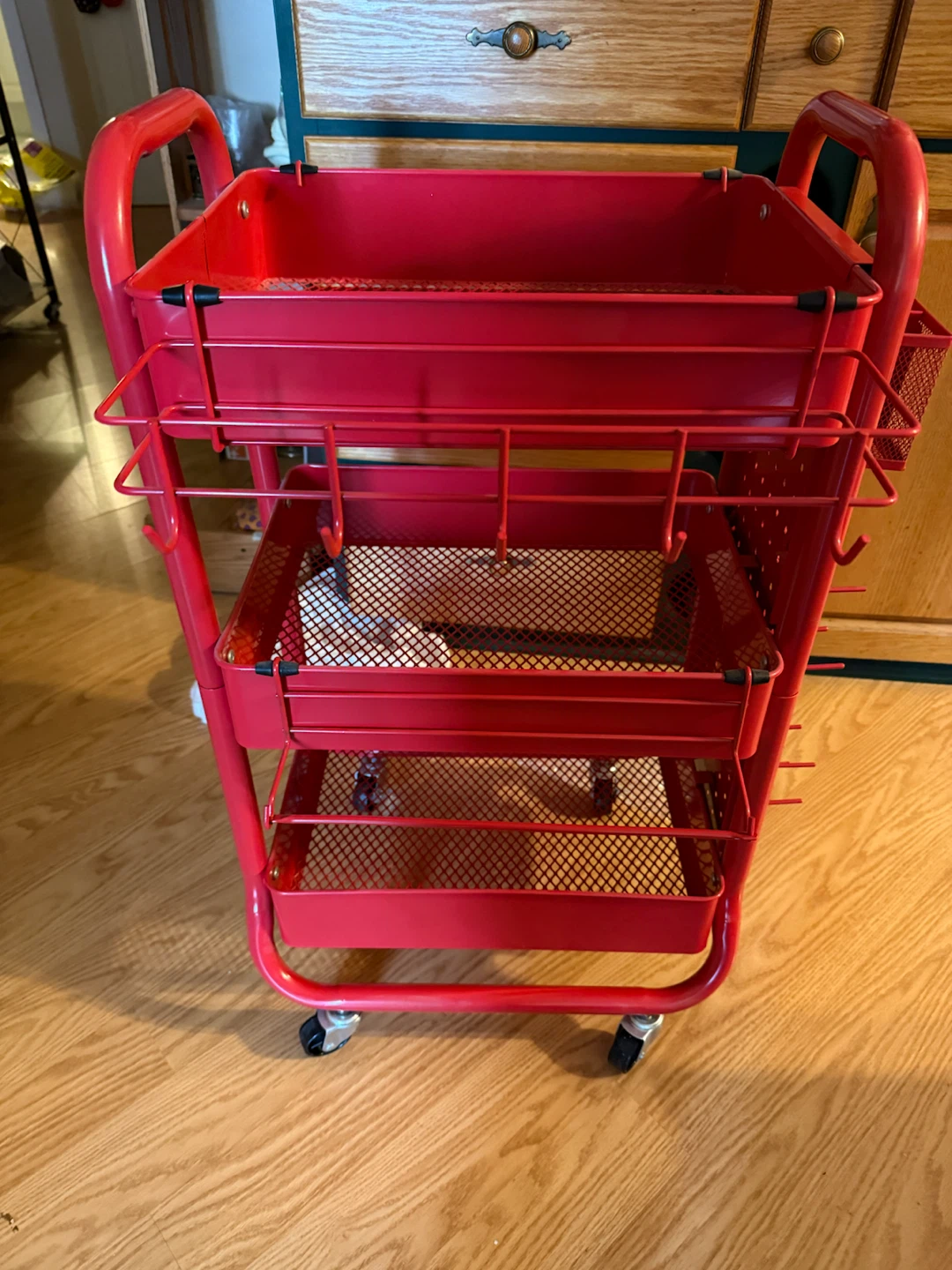 Red Metal Rolling Storage Cart with Accessories