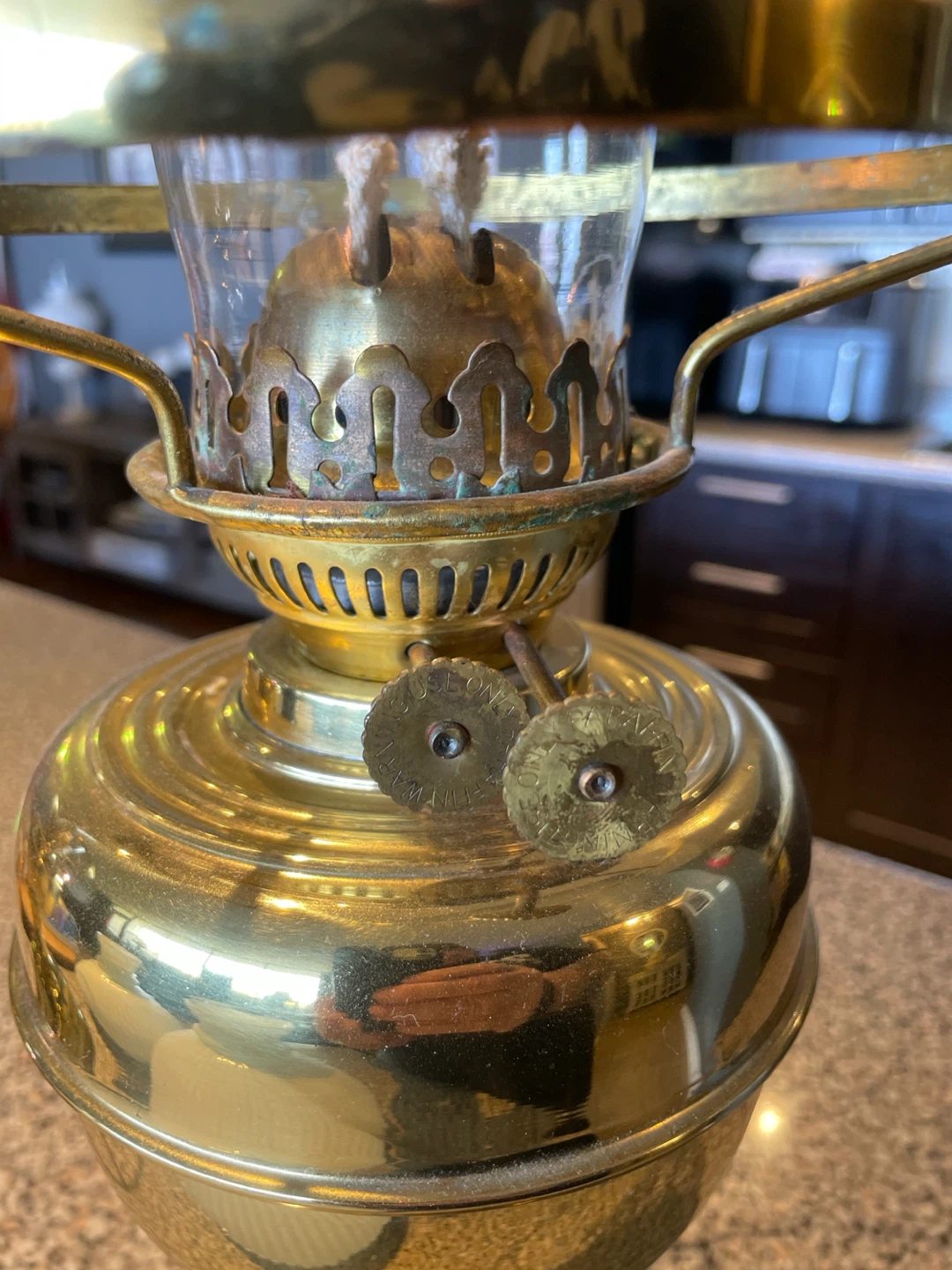 Pair of Brass Oil Lamps with Milk Glass Shades - photo 4