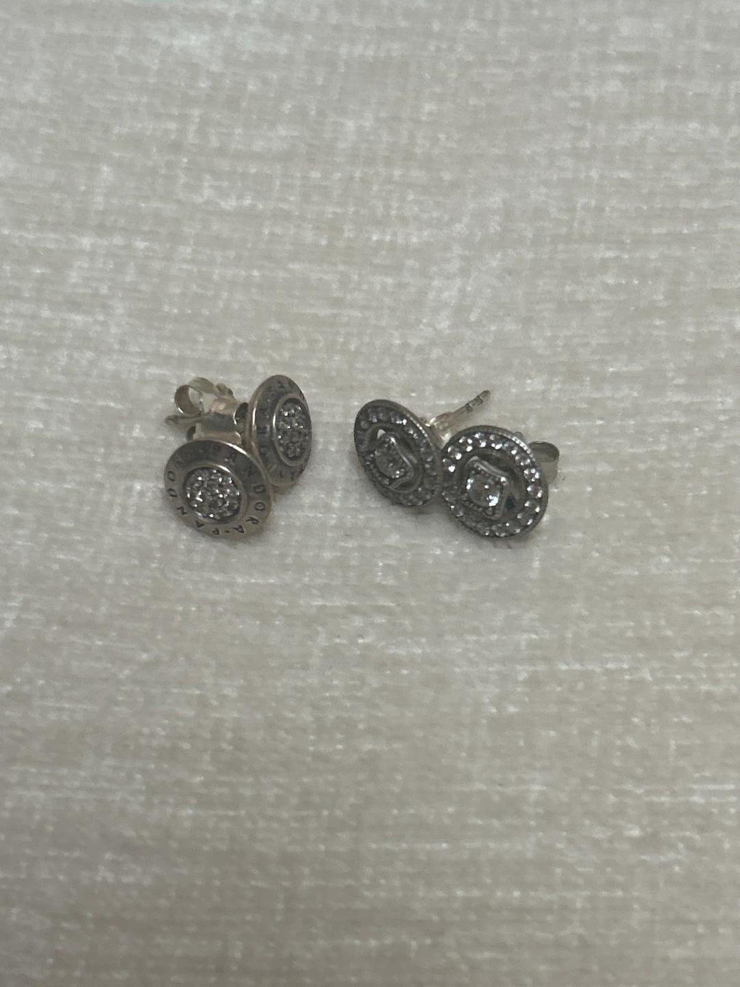 2 pairs Pandora Silver Logo Stud Earrings