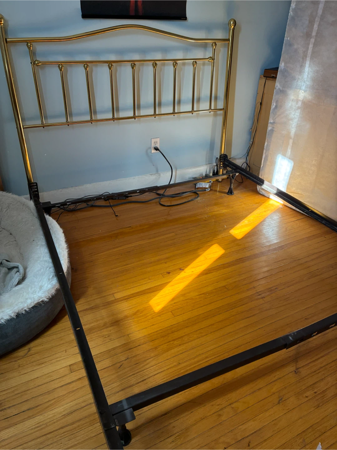 Queen Brass Headboard + Metal Bed Frame + Box Spring