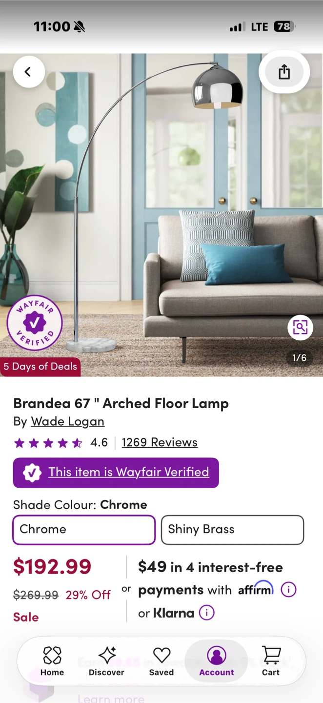Wade Logan Brandea 67-inch Arched Floor Lamp