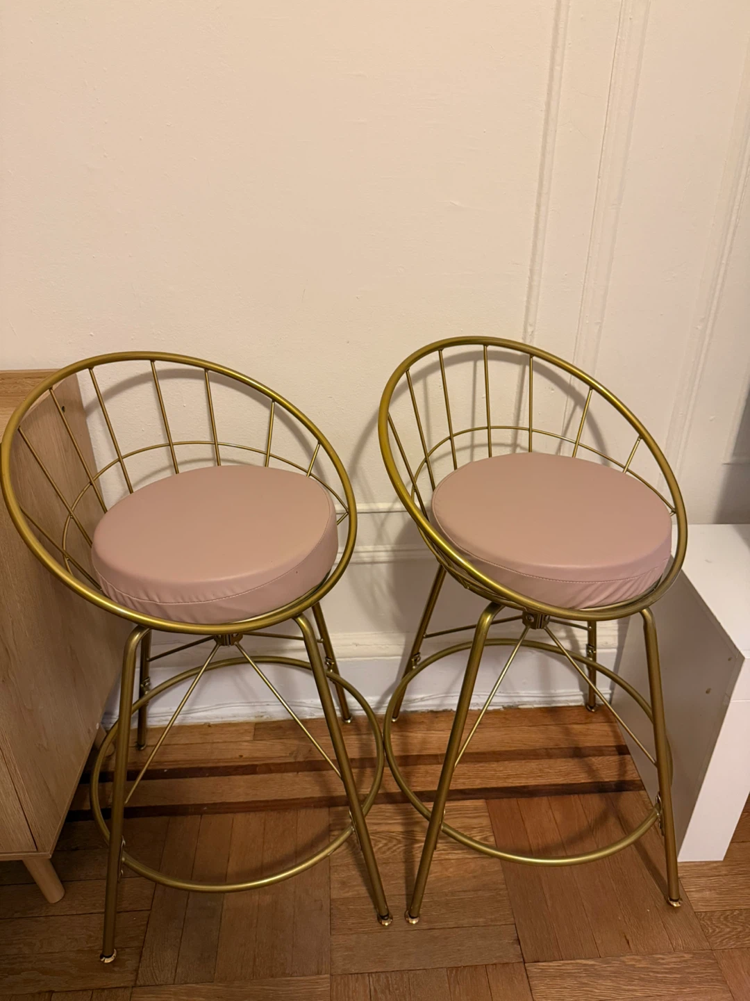 Set of Two Gold Bar Stools (cushion covers are changeable)