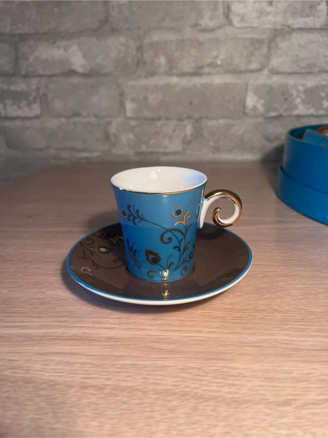 Blue and Gold Espresso Cup and Saucer Set - photo 3