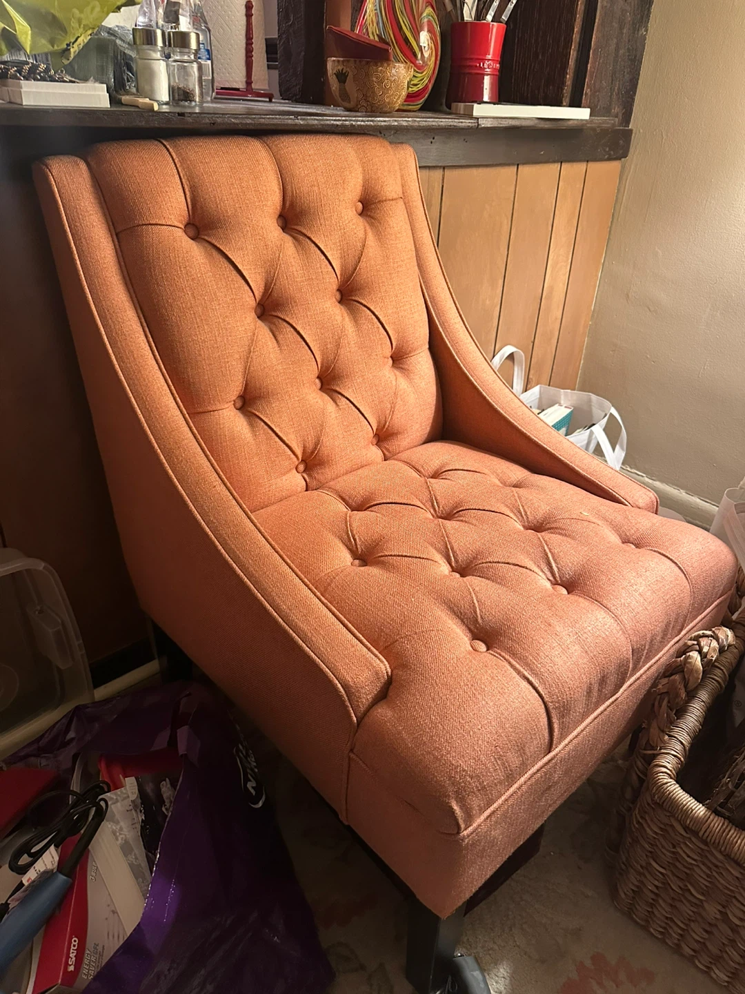 Tufted Orange Upholstered Accent Chair