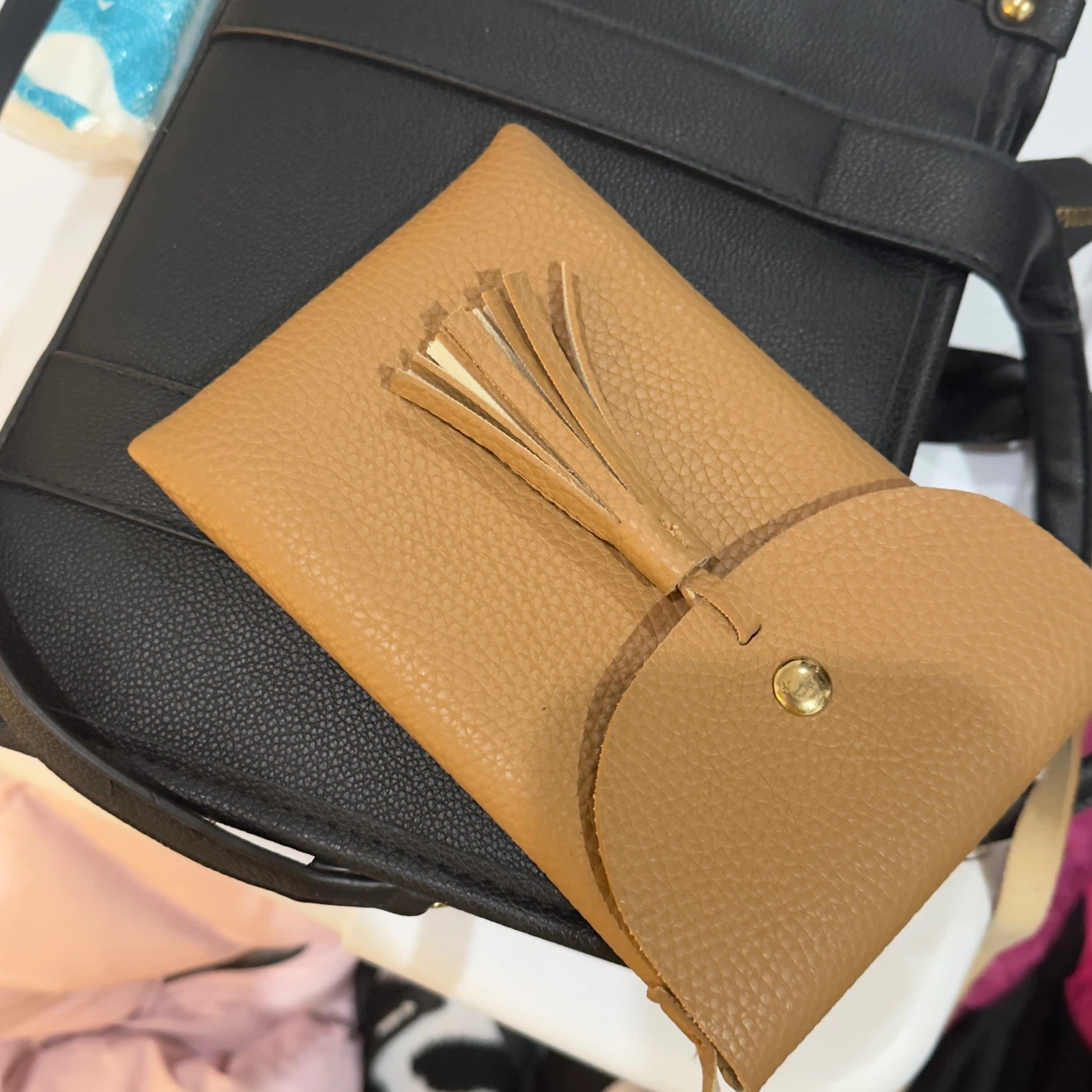 Tan Tassel Leather Pouch