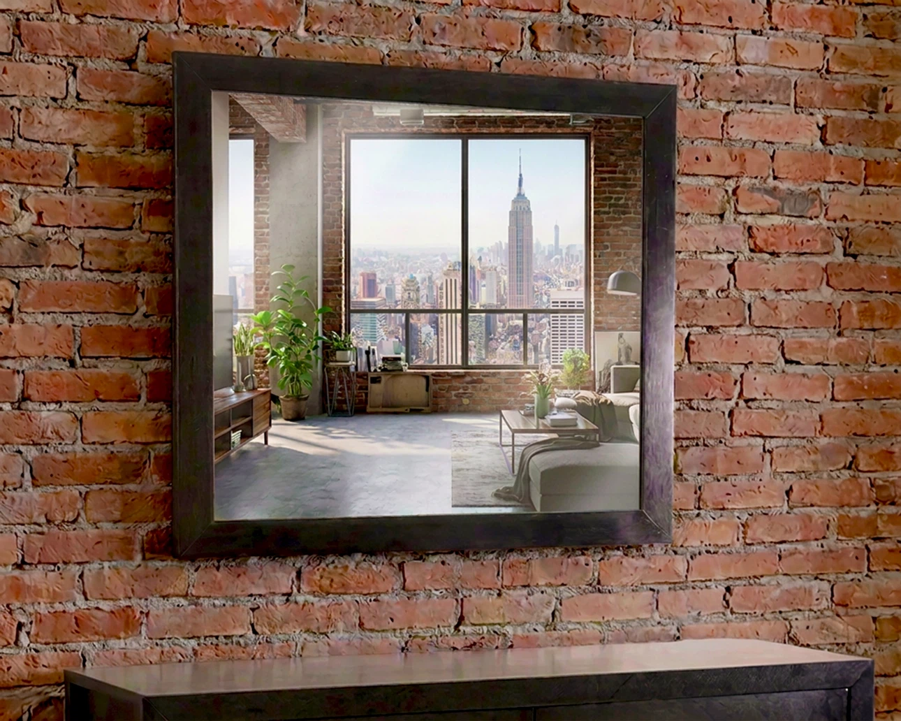 Square Wall Mirror with Black Frame
