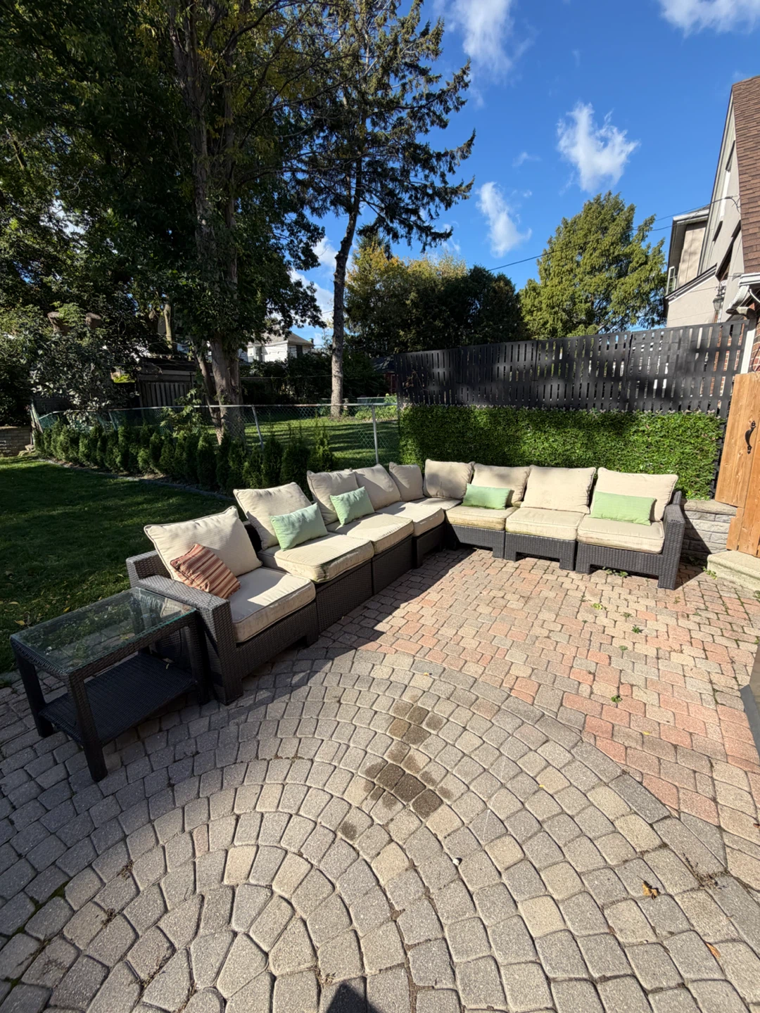Large Modular Wicker Patio Sectional with Glass Side Table