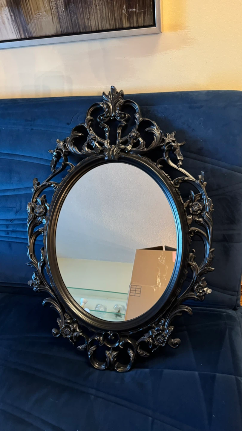 Black Ornate Oval Mirror