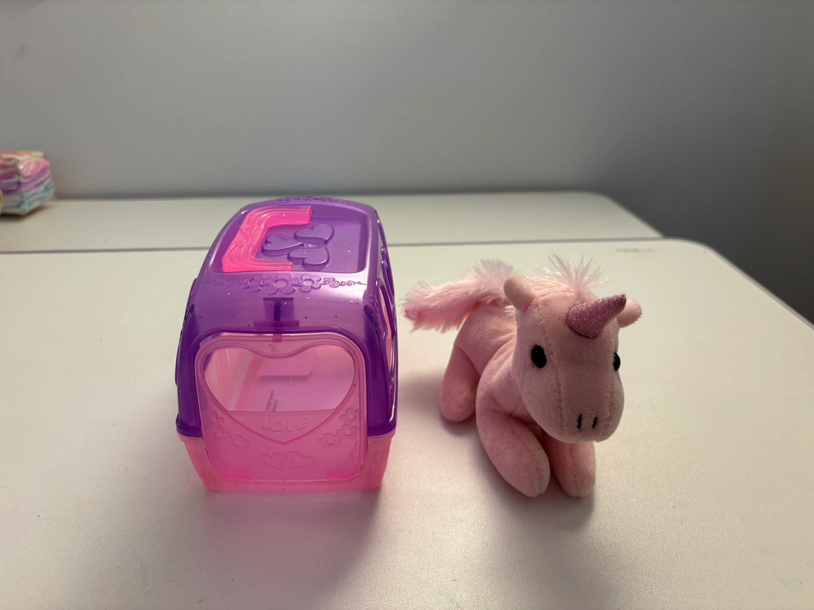 Pink Plush Unicorn with Purple Carrier