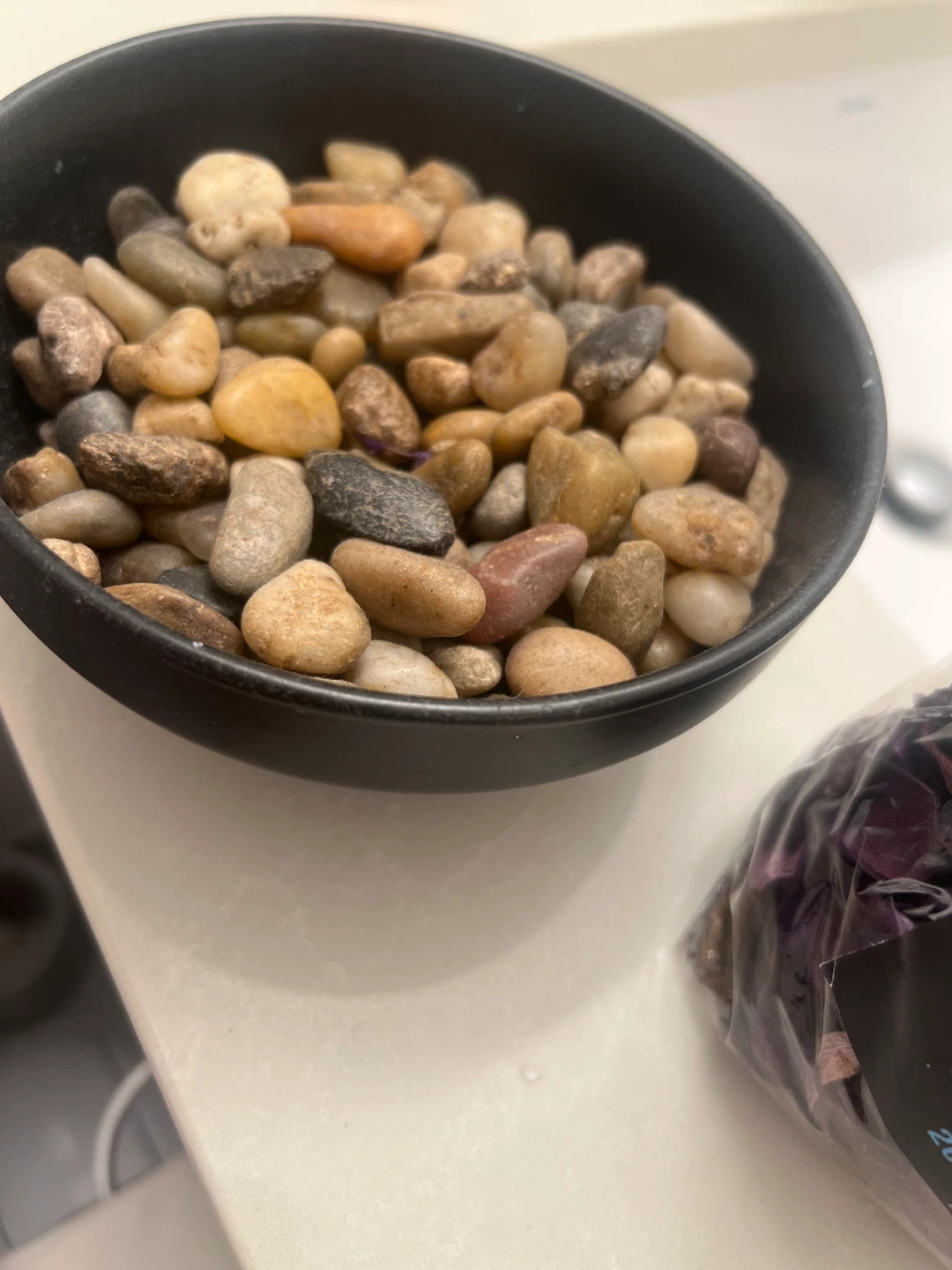 Black Decorative Bowl with River Stones