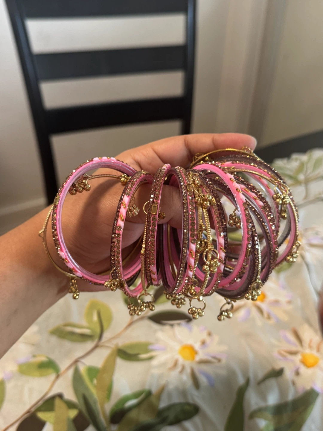 Pink and Gold KASHMIRI Bangle Set