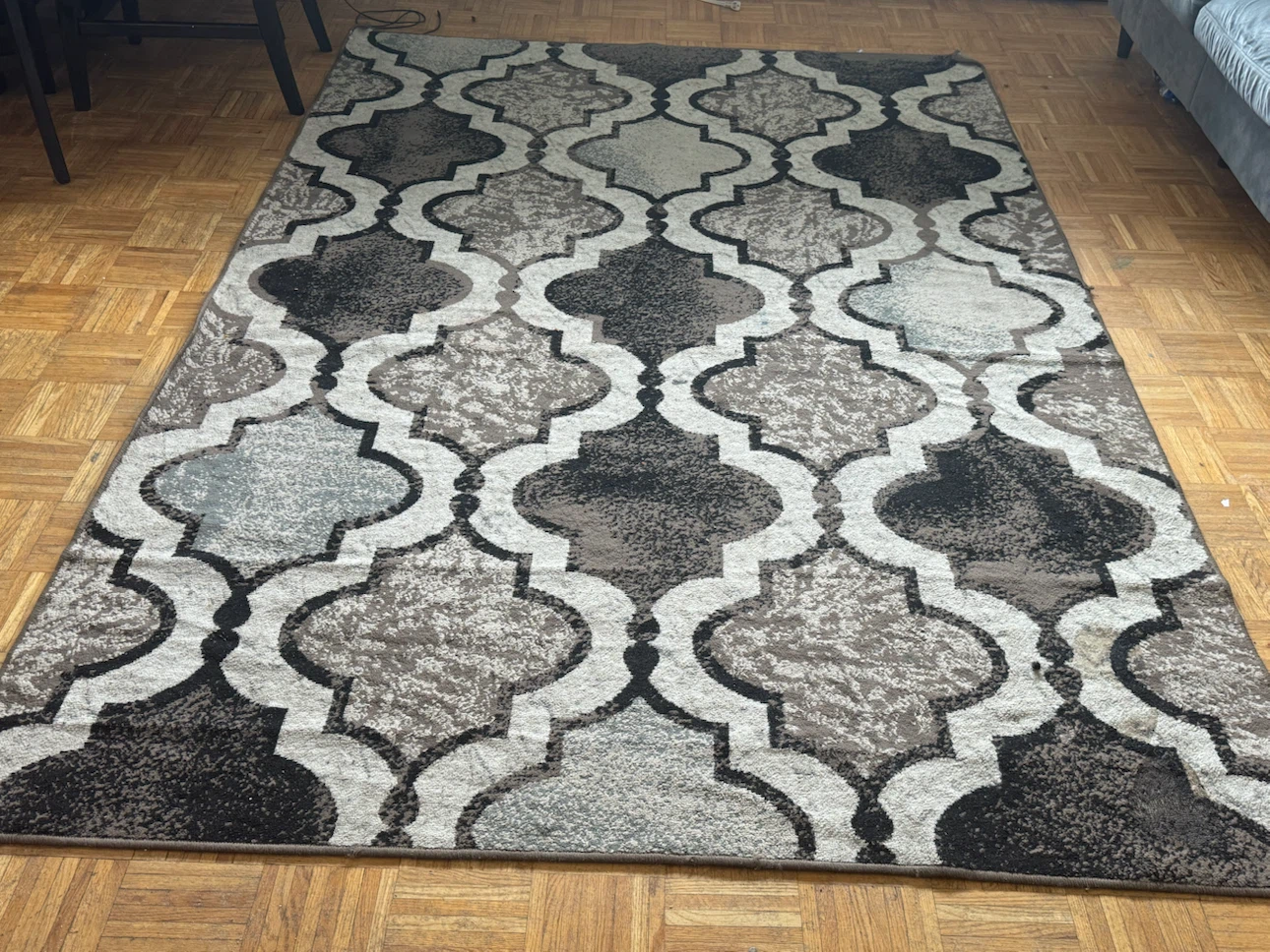 Grey and Black Moroccan Pattern Area Rug