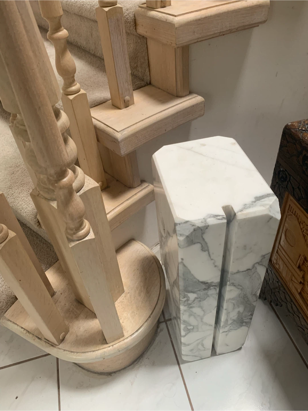 White Marble Column Pedestal Side Table