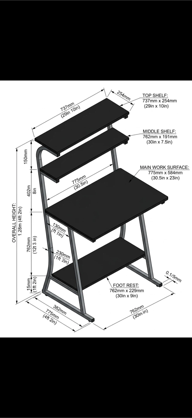 Computer Desk with Storage Shelves and Foot Rest