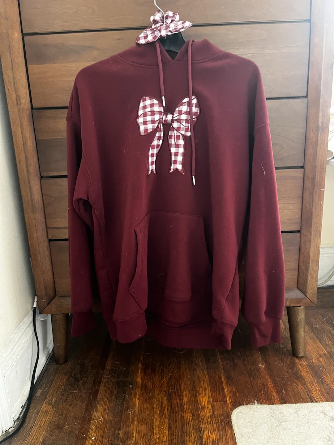 no comment Maroon Hoodie with Bow Detail