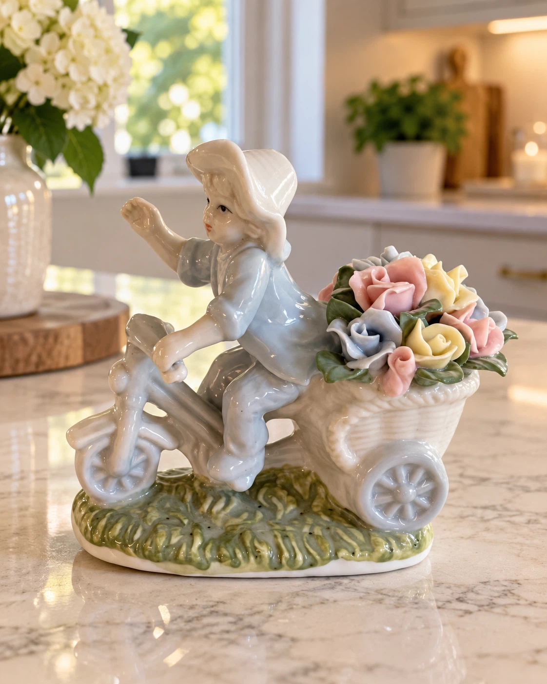 Vintage Porcelain Boy on Tricycle Figurine